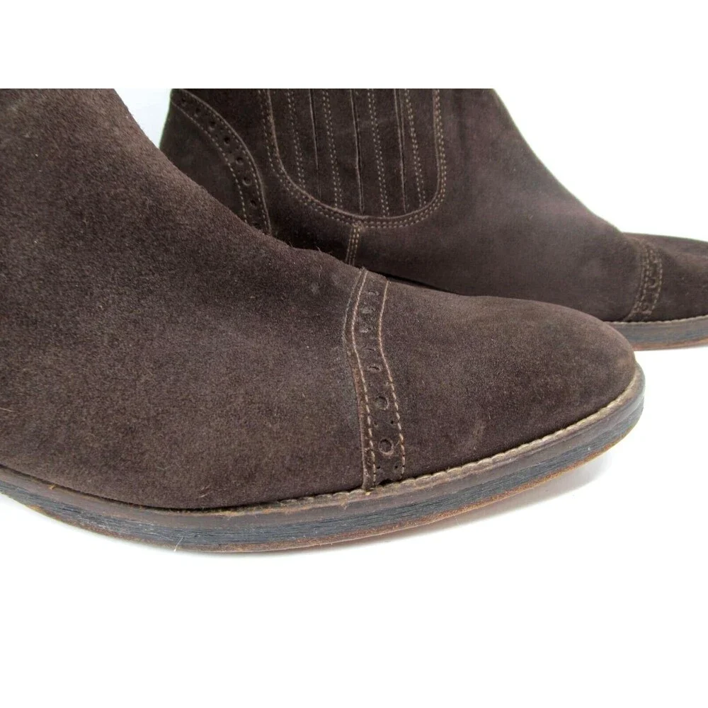 Johnston & Murphy  Suede Captoe Chelsea Ankle Boots US 11.5 M 1850 Mend Brown